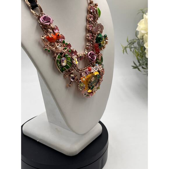 Betsey Johnson Vintage Walk In The Park Koi Pond Heart Cloud Frog Lily Necklace - Picture 10 of 12